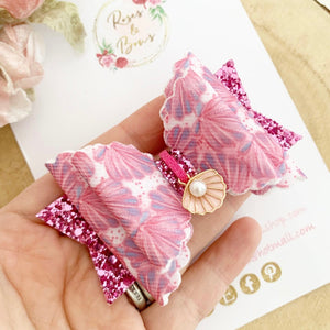 Pink Shell Hair Bow Headband or Clip