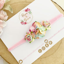 Load image into Gallery viewer, Pastel Rainbow rose flower headband or clip
