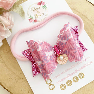 Pink Shell Hair Bow Headband or Clip