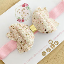 Load image into Gallery viewer, Ivory, pink and gold Glitter Hair Bow Headband or clip
