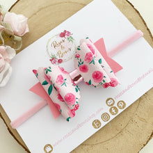 Load image into Gallery viewer, Floral Rose Pink Hair Bow Headband or Clip
