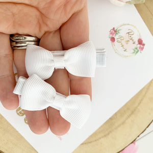 White Small Hair Bow Clip Set