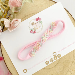 Daisy rainbow headband - pink nylon headband