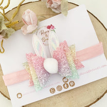 Load image into Gallery viewer, Easter Bunny Hair Bow Headband or Clip - Rainbow Bunny Rabbit Ears Hair Bow
