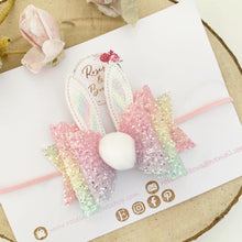 Load image into Gallery viewer, Easter Bunny Hair Bow Headband or Clip - Rainbow Bunny Rabbit Ears Hair Bow
