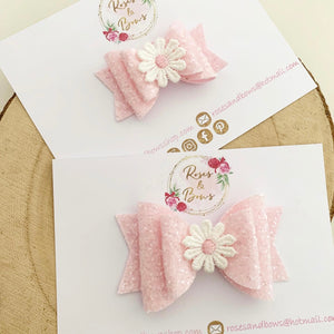 Pink Daisy Hair Bow Headband or Clip