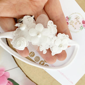 Flower headband or clip - Flower Crown Headband- Baptism, christening, flower girl hair accessory