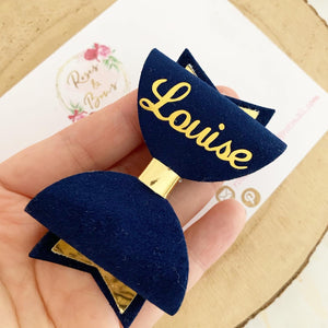 Navy Personalised Name Hair Bow Headband or Clip