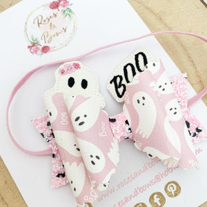 Pink Ghost Hair Bow Headband or Clip