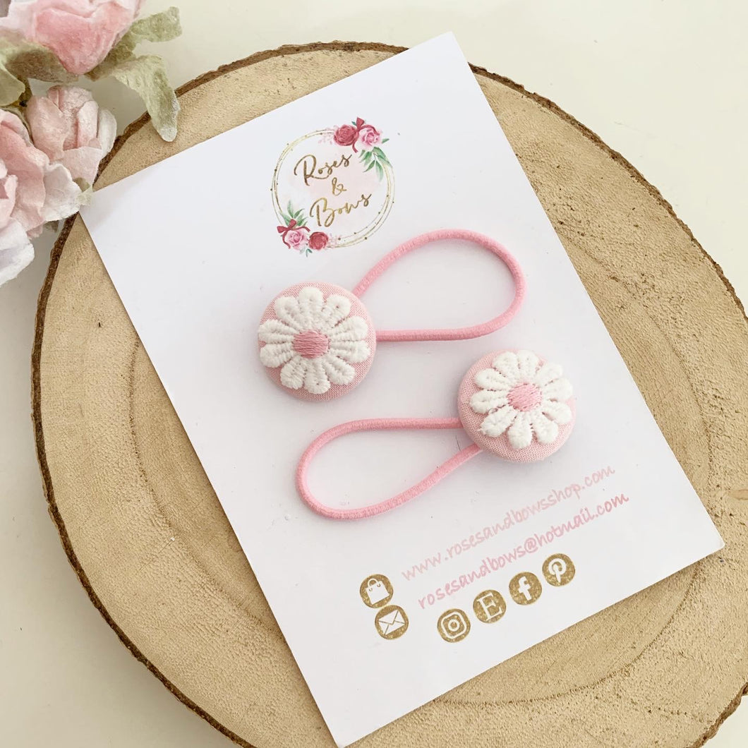 Pink Daisy Bobble Hair Ties Set of 2