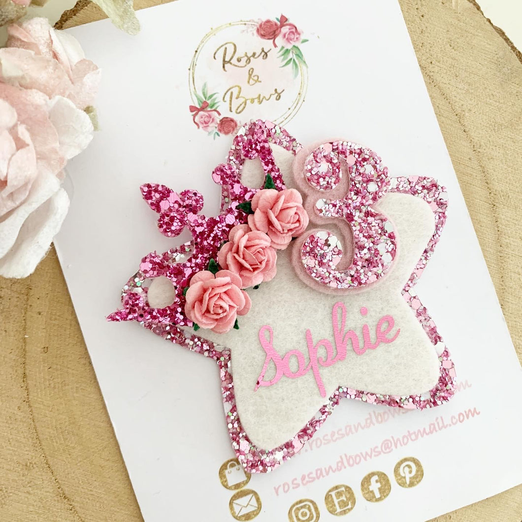 Pink Princess Personalised Birthday Badge - Birthday Glitter Badge