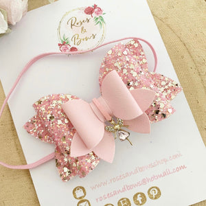 Pink Fairy Hair Bow Headband or Clip