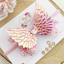 Load image into Gallery viewer, Angel Wings Pink Glitter Hair Bow Headband or Clip
