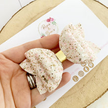 Load image into Gallery viewer, Ivory, pink and gold Glitter Hair Bow Headband or clip
