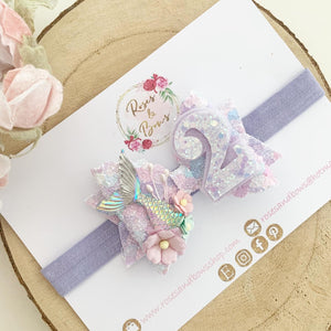 Mermaid Birthday Hair Bow - Birthday Headband - Birthday Hair Clip