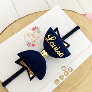 Navy Personalised Name Hair Bow Headband or Clip