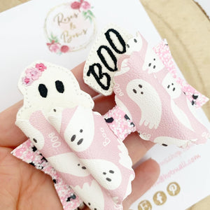 Pink Ghost Hair Bow Headband or Clip