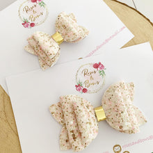 Load image into Gallery viewer, Ivory, pink and gold Glitter Hair Bow Headband or clip
