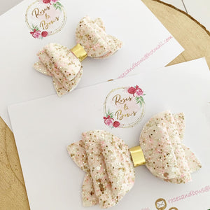 Ivory, pink and gold Glitter Hair Bow Headband or clip