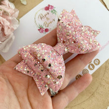 Load image into Gallery viewer, Pink and Gold Glitter Hair Bow - Glitter Hair Bow Hair Clip or Headband
