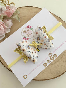 Bee Glitter Bow Headband or Clip