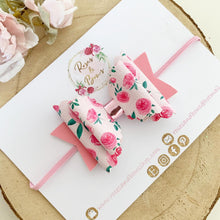 Load image into Gallery viewer, Floral Rose Pink Hair Bow Headband or Clip
