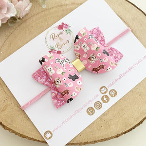 Pink Dog Puppy Hair Bow Headband or Clip