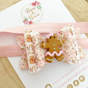 Pink Gingerbread Hair Bow Clip or Headband