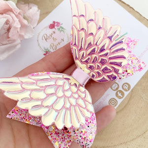 Angel Wings Pink Glitter Hair Bow Headband or Clip