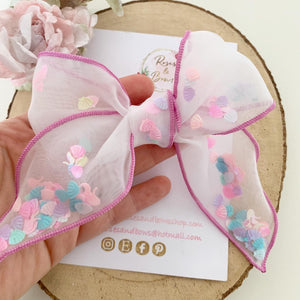 Mermaid Shaker Organza Hair Bow Headband or Clip