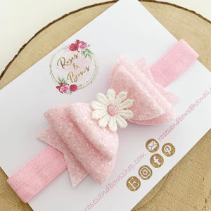 Pink Daisy Hair Bow Headband or Clip