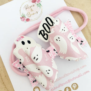 Pink Ghost Hair Bow Headband or Clip