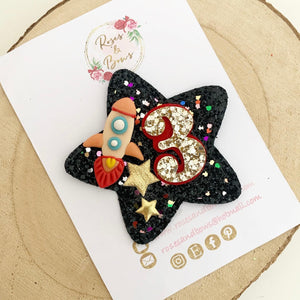 Space Rocket Birthday Badge - Birthday Glitter Badge