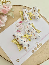 Load image into Gallery viewer, Bee Glitter Bow Headband or Clip
