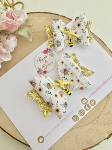 Bee Glitter Bow Headband or Clip