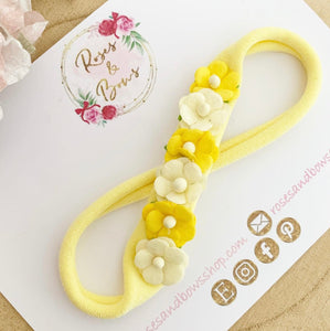 Yellow flower nylon stretch headband