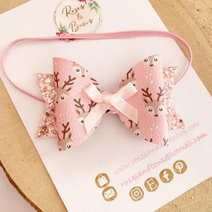 Pink reindeer Hair Bow Headband or Clip