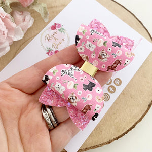 Pink Dog Puppy Hair Bow Headband or Clip
