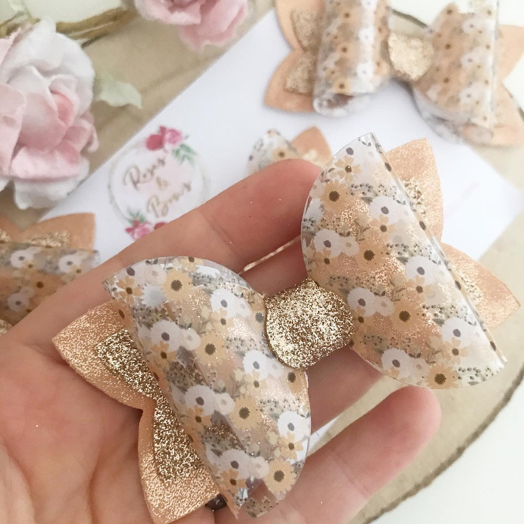 Autumn Floral Transparent Glitter Hair Bow Headband or Clip