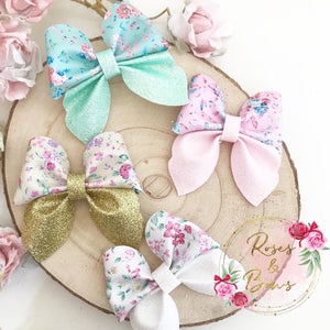 Floral Glitter Hair Bow Clip or Headband