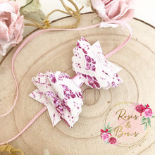 Load image into Gallery viewer, Pink Lace Glitter Hair Bow Headband or clip
