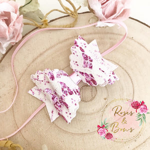 Pink Lace Glitter Hair Bow Headband or clip