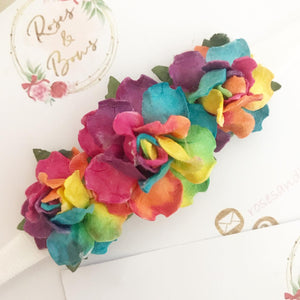 Rainbow rose flower headband or clip