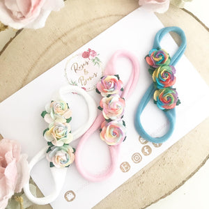 Rainbow rose nylon headband