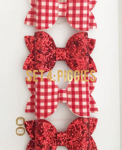 Red School Hair Bows, Fringe Clips or Bobbles