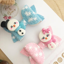 Load image into Gallery viewer, Snowmen Piggy Pigtail bows - clip set - Christmas glitter bows
