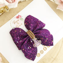 Load image into Gallery viewer, Halloween Witch Glitter Charm Bow Headband or Clip
