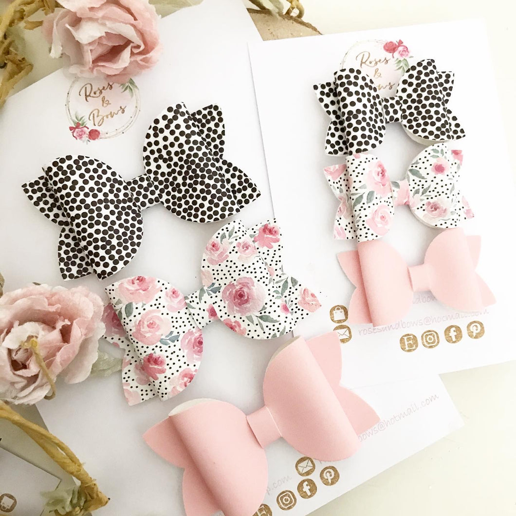 Pink, Black & White Spot Hair Bow Headband or clip Set