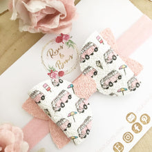 Load image into Gallery viewer, Pink Camper Van Girl Hair Bow Headband or Clip
