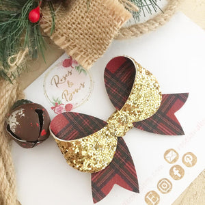 Christmas Double Sided Tartan Glitter Bow Headband or Clip